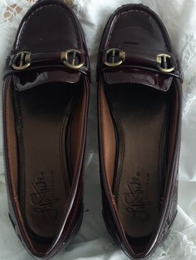 Life Stride Patent Leather Loafers in Deep Burgundy with Gold Hardware
